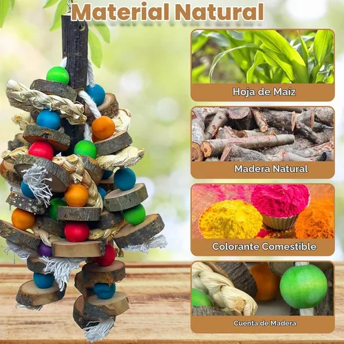 Vista 3 de Juguetes naturales de madera para pájaros de madera para loros pequeños