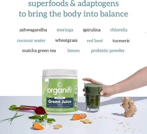 Vista 5 de Suplemento para comidas Green Juice (9,5 oz) 30 días de suministro, por Organifi Polvo ecológico vegano por Organifi, 1