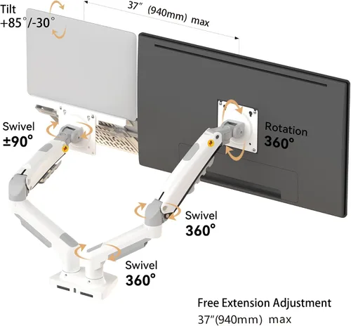 Vista 2 de NB North Bayou Soporte para portátil con bandeja ajustable para portátil de 10-17 pulgadas, brazo de movimiento completo con placa VESA para monitor