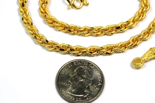 Vista 3 de Niza! Cadena de cuerda de 20 pulgadas 24k chapado en oro tailandés collar, chapado en oro, Metal