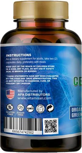 Vista 2 de Celulas Madres AFA Stem Natural Cell 120 Cápsulas 1000 mg Algas Azul Verde Sin OMG Sin Gluten Aphanizomenon Flos-aquae celula Madre suplemento
