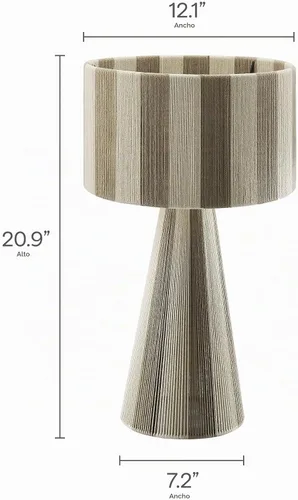 Vista 3 de Modway Renae - Lámpara de mesa vintage moderna de hilo de algodón en Cobblestone - Lámpara de acento boho retro única con base de metal y diseño