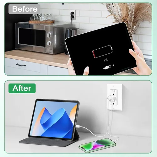 Vista 4 de Greencycle Toma GFCI de 15 amperios con puertos USB C y USB A, 1 unidad de toma eléctrica GFCI de prueba automática con USB, con indicador LED
