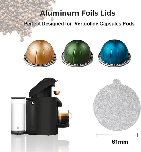 Vista 2 de Clinuse Tapas de aluminio con sellos para cápsulas Nespresso Vertuo, 100 piezas reutilizables, compatibles con Nespresso Vertuoline Vertuo