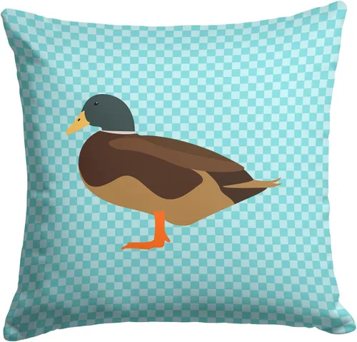 Vista 488 de Caroline's Treasures BB8163PW1414 Beltsville - Almohada decorativa de tela a cuadros pequeños, color blanco, pavo y gallina azul, lavable a máquina