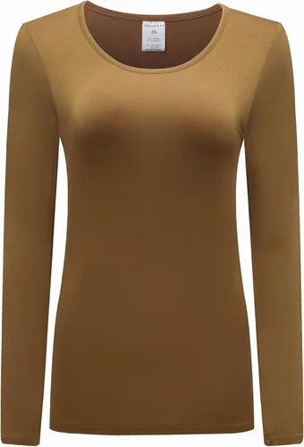 Vista 20 de OThread & Co. Camiseta de manga larga con cuello redondo para mujer, capa básica, de elastano Albaricoque
