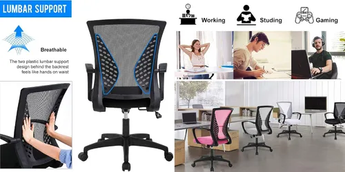 Vista 6 de Simple Home - Silla ergonómica de escritorio de oficina de malla, soporte lumbar, taburete ajustable ejecutivo moderno, silla giratoria para dolor