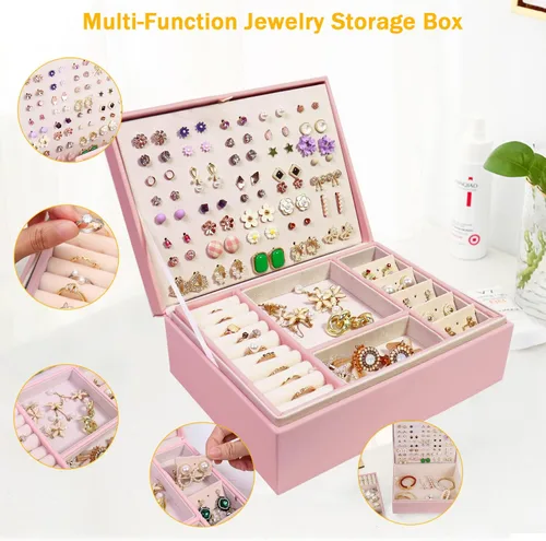 Vista 3 de Joyero para mujer, organizador de aretes, caja organizadora de joyas, cajas de almacenamiento de joyas, caja de joyería para aretes, caja de joyería