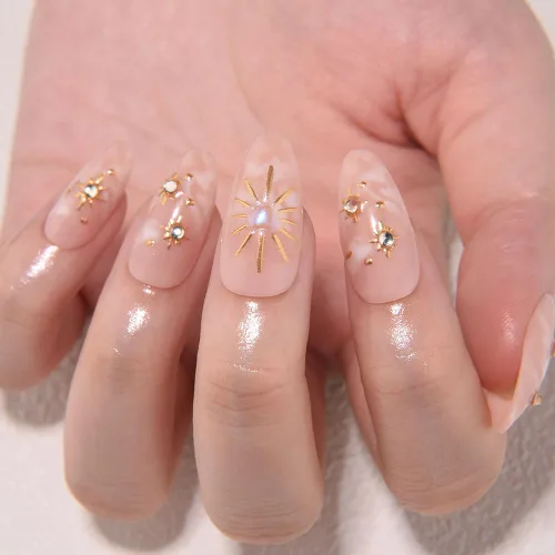 Vista 4 de evpct Uñas a presión bohemias 3D Nude con diseño de estrella dorada y 30 estrellas 3D de estilo bohemio