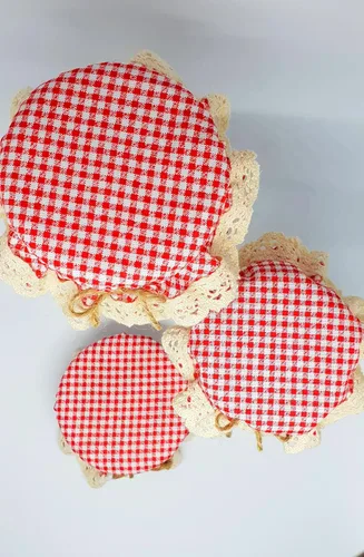 Vista 8 de DLK - 10 fundas elásticas para frascos - 100% algodón, patrón elástico de cuadros rojos (cuadros) - Cuenco con tapa de fermentación transpirable