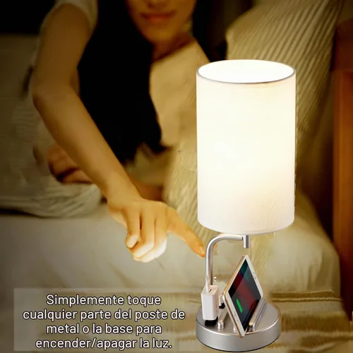Vista 4 de Dreamholder - Lámpara de mesa con control táctil USB, lámpara de noche mejorada de 3 vías regulables con puertos de carga USB C y A y tomacorriente
