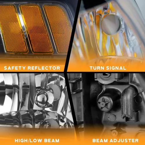 Vista 3 de WEELMOTO - Conjunto de faros delanteros automotrices para Ford Mustang 1999-2004, par de montaje de faros de repuesto con carcasa negra para Mustang