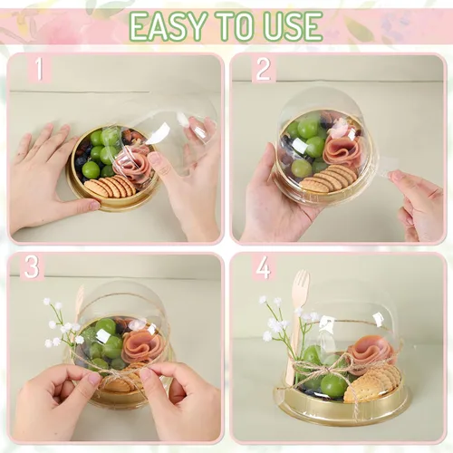 Vista 3 de Whaline - 50 juegos de envases desechables individuales para embutidos, cajas de pastel redondas de plástico transparente con tapas de cúpula, mini