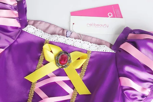 Vista 3 de ReliBeauty - Disfraz de vestido de princesa con mangas abullonadas para niñas., Morado_1(con accesorios)