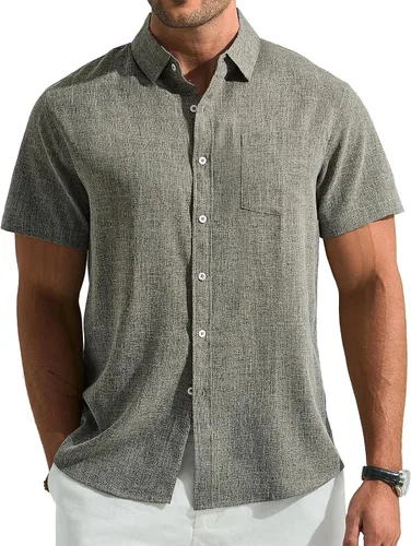 Vista 10 de Camisa de manga corta con botones para hombre, casual, transpirable, para verano, playa, con bolsillo