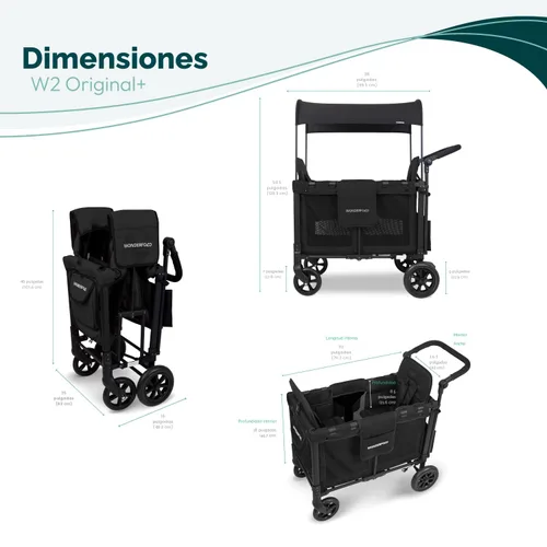 Vista 6 de WONDERFOLD W2 - Cochecito doble original con 2 asientos altos cara a cara con arneses de 5 puntos, puerta frontal con cremallera de fácil acceso
