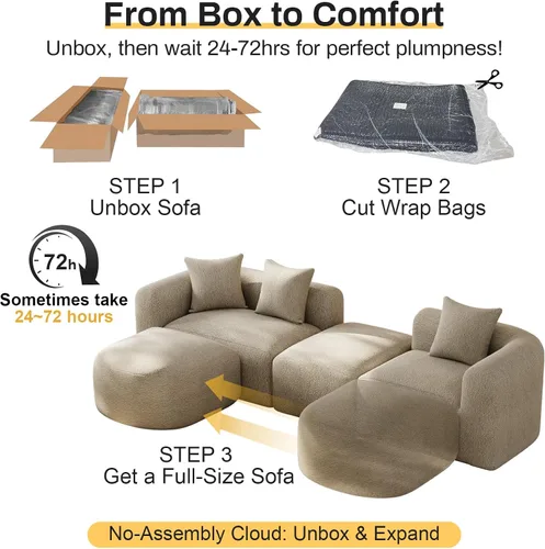 Vista 7 de OUYESSIR - Sofá modular curvado de 119 pulgadas con otomana, color marrón claro Camello