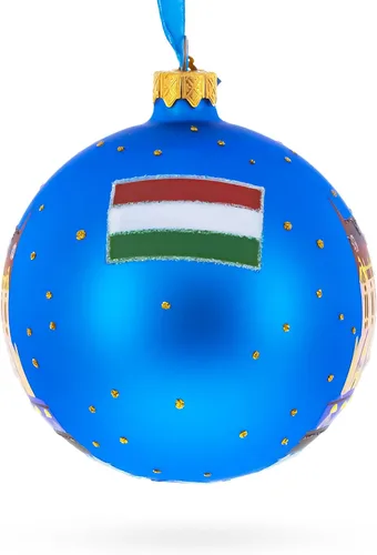 Vista 2 de Budapest Parliament - Adorno navideño de bola de cristal de Hungría, 4 pulgadas Pintado a mano en Ucrania, vidrio alemán, pinturas italianas