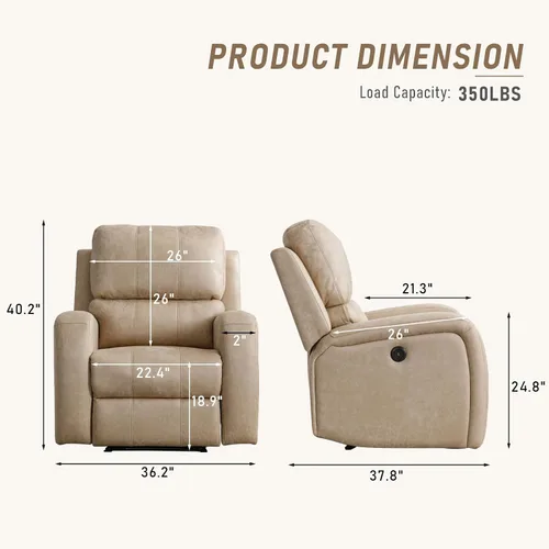 Vista 3 de HAOMARKETS Silla reclinable eléctrica, sofás reclinables de piel sintética suave con respaldo acolchado, sofá reclinable individual superrelleno