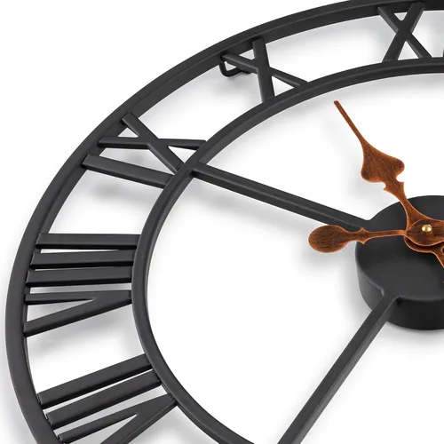 Vista 3 de Bernhard Products Reloj de pared extra grande de hierro forjado de metal negro de 20 pulgadas, funciona con pilas, diseño rústico con números