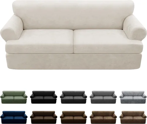 Vista 63 de Fundas para Sillón de 2 Piezas con Cojín en T, Fundas de Aspecto de Cuero para Sofá, Fundas para Sillas, Protector de Muebles Elástico, Funda