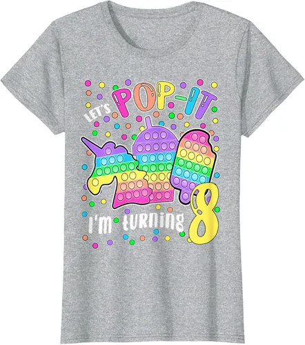 Vista 23 de Let's Pop-it I'm turning 8 Colorful 8th Birthday - Camiseta para niña, Negro