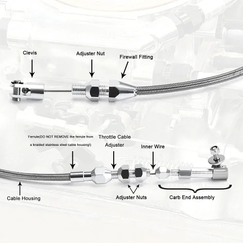 Vista 3 de Kit de cable de acelerador universal de 24 pulgadas, de acero inoxidable, trenzado ajustable, kit de bloqueo de cubierta de cable de acelerador