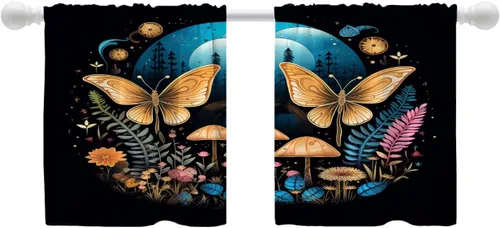Vista 43 de Shrahala Floral Abstract Design Blackout Curtain Tiers, Minimalist Flower Illustration Kitchen Valance Light Blocking Tier Drapes with Rod Pocket, 2