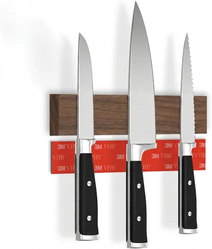 Vista 7 de Portacuchillos magnético para pared, 10" no requiere perforación, incluye cinta autoadhesiva, extra fuerte para sujetar cuchillos – Tira magnética
