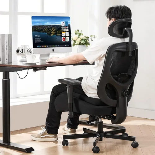Vista 2 de Office Chair with Ergonomic Lumbar Support and Mesh Back for Home Office, Desk Chair with Wide Seat and Adjustable Arms for Computer Desk, Computer