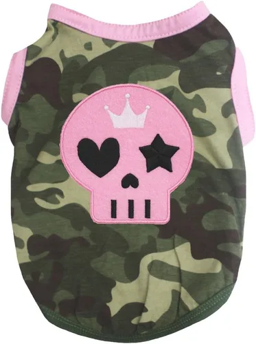 Vista 3 de Petitebella Camisa para perro cachorro con cara de calavera rosa (negro, XS)
