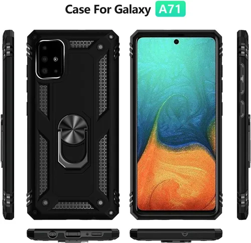 Vista 2 de Funda A71 5G para Samsung Galaxy A71 5G, con anillo de soporte, soporte ajustable, grado militar, protección resistente, a prueba de golpes, Negro