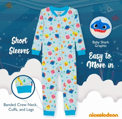 Vista 4 de Nickelodeon Boys' Baby Shark 2-Pack Footless One Piece Snug-fit Cotton Pajamas