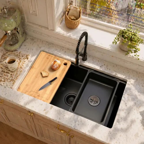 Vista 4 de MILOSEN Fregadero de cocina bajo encimera, fregadero de estación de trabajo de acero inoxidable negro metálico de 30×18 pulgadas, fregaderos