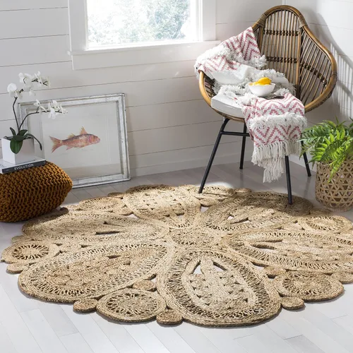 Vista 10 de SAFAVIEH Alfombra redonda de 3 pies, colección de fibra natural, óxido, yute hecho a mano, diseño floral bohemio decorativo (NF360T)