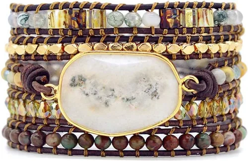 Vista 78 de ZOSOJONA - Pulseras bohemias hechas a mano de piedra natural, que dan vuelta, con cuentas de cristal de turquesa