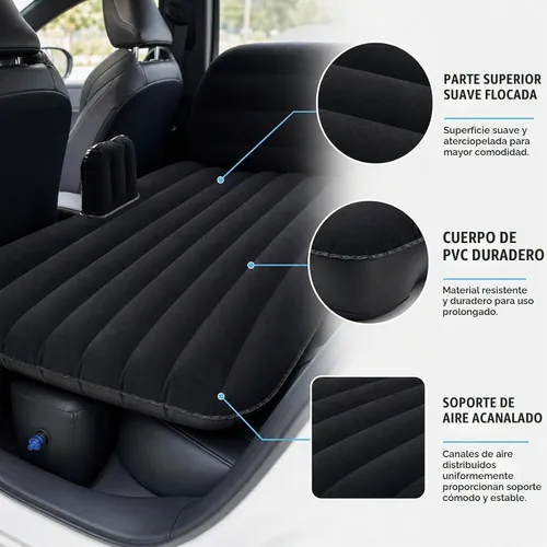Vista 5 de Colchón de aire para coche, asiento trasero, cama de camping, cama inflable SUV con bomba y almohadas Negro