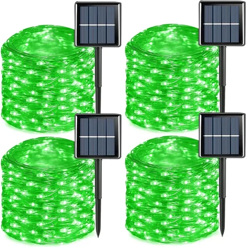 Vista 16 de YEGUO Paquete de 4 luces solares de Halloween de 33 pies, 100 luces LED moradas de Navidad impermeables para exteriores, 8 modos de luces solares