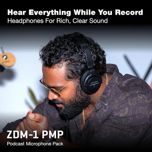Vista 4 de Zoom El paquete de micrófono para podcast ZDM-1 incluye micrófono dinámico, auriculares, trípode, parabrisas y cable XLR Incluye micrófono