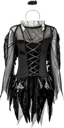 Vista 7 de Halloween Costumes for Women Sexy Dark Angel Cosplay Party Dress See-Through Mesh Knee Length Nightclub Mini Skirt