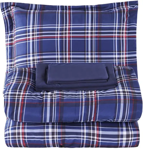 Vista 3 de EMME Bed-in-A-Bag - Juego de edredón de 5 piezas para cama Twin de microfibra cepillada y relleno de plumón sintético, suave y cómodo, lavable a