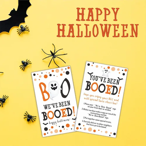 Vista 5 de Juego de fiesta de Halloween, suministros de Halloween, decoraciones, hemos sido abucheados, juegos de cartas de juego I've Been BOOED, 40 tarjetas