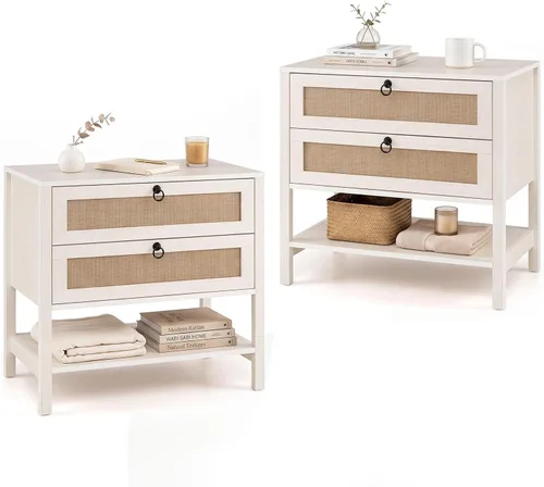 Vista 11 de KOMFOTT Rattan Nightstand, Bedside Table with 2 Drawers (Black,1)
