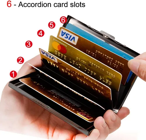Vista 2 de EASTNIGHTS Rfid - Tarjetero delgado de metal para tarjetas de visita, estuche pequeño para hombres y mujeres, Negro-eyw, Tarjetero delgado