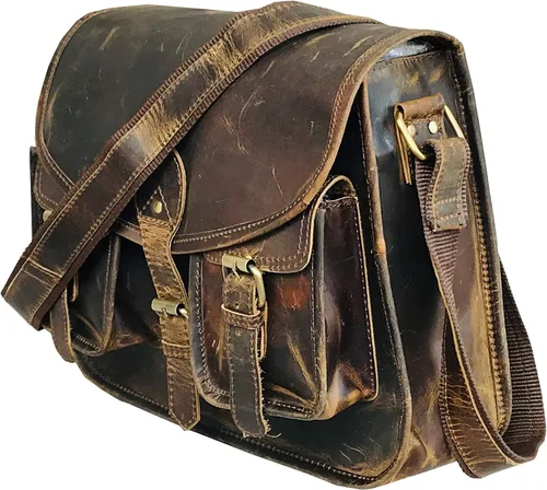 Vista 2 de Ruzioon - Bolso cruzado de piel de búfalo para mujer, bolso de hombro para mujer, bolso de viaje de cuero genuino (12 x 10 x 4 pulgadas), Beige