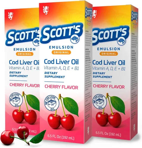 Vista 10 de SCOTT'S EMULSION Aceite de hígado de bacalao líquido para niños, sabor a cereza, apoya el crecimiento, la inmunidad y la salud ósea, rico en omega 3