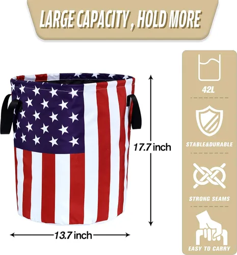 Vista 2 de Cesta plegable de tela Oxford con bandera estadounidense, divertida bolsa de lavandería, cesta de almacenamiento de ropa, organizador para baño