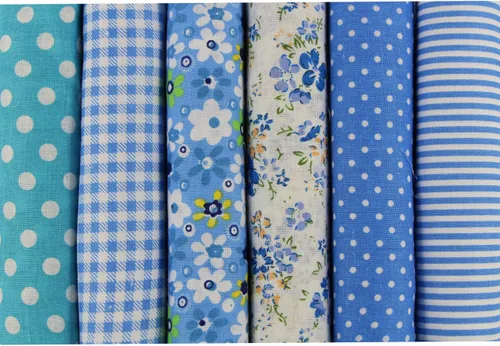 Vista 4 de UOOOM 6pcs 19.7x19.7 in Patchwork algodón tela DIY costura hecho a mano acolchado tela diferentes diseños (Tone-Blue)