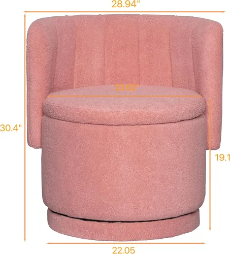 Vista 2 de Linique Sofá giratorio de 360 grados con espacio de almacenamiento oculto, silla tapizada de Boucle adecuada para dormitorio y sala de estar (rosa)