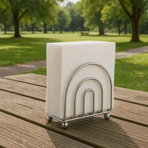 Vista 5 de Servilletas de papel dispensador de pañuelos para encimeras de cocina, mesa de comedor, mesa de picnic, uso interior y exterior, acabado cromado